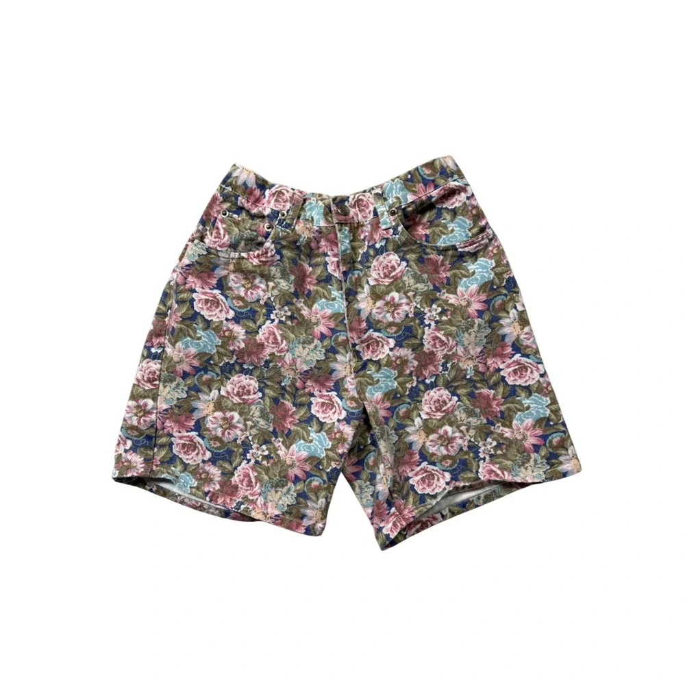 Vintage 90s Floral High Waisted Shorts Cottagecore Garden Print